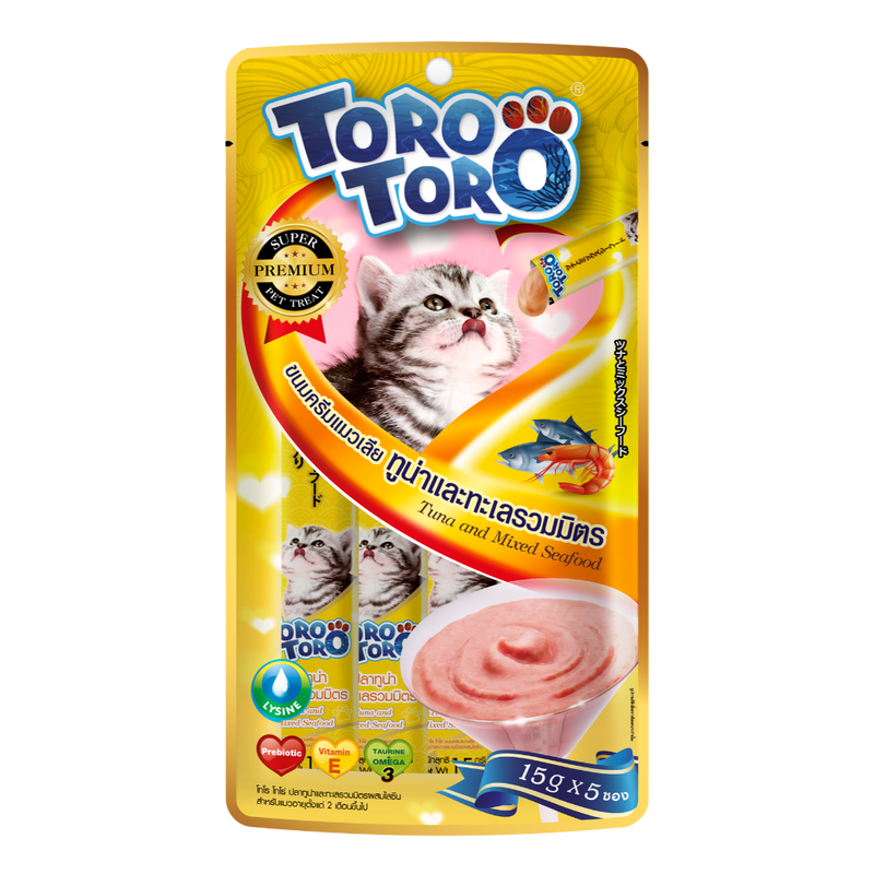 Toro Cat Treat Lickable Tuna & Seafood with Lysine 75g (15g x 5pcs)