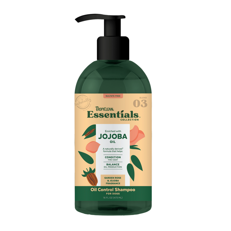 TropiClean Essentials Oil Control Shampoo Jojoba Oil - Garden Rose & Jojoba for Dogs 16oz