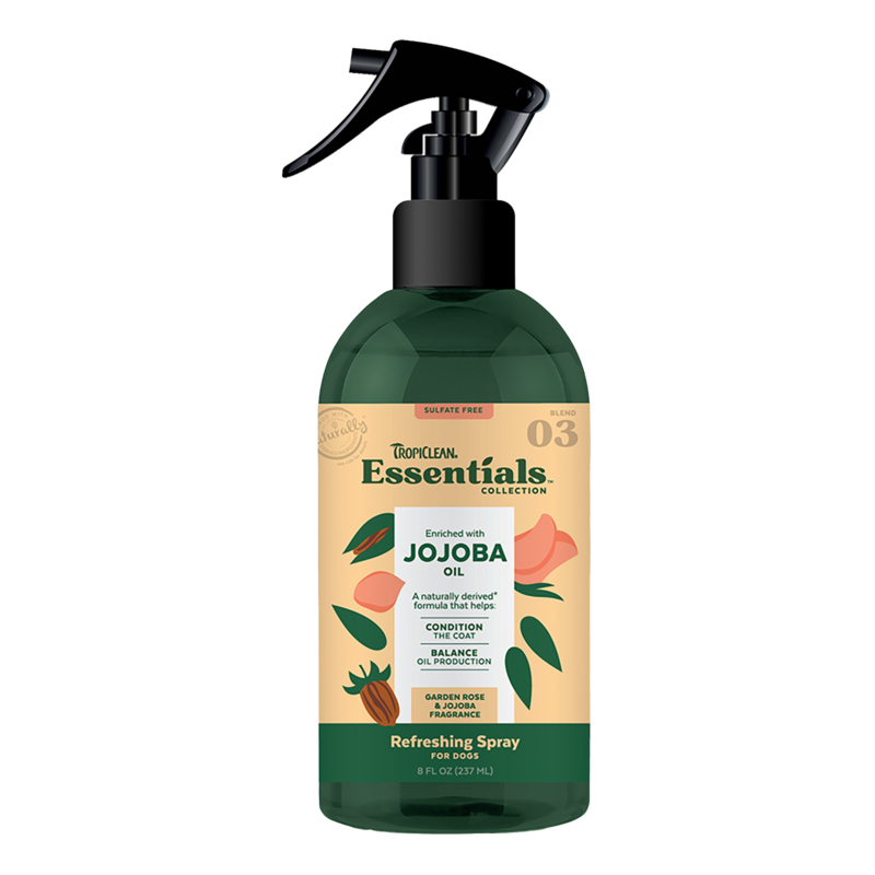 TropiClean Essentials Refreshing Spray Jojoba Oil - Garden Rose & Jojoba for Dogs 8oz