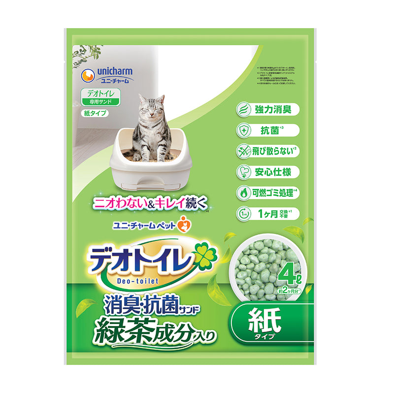 Unicharm Pet Deo-Toilet Refill Anti-Bacterial Green Tea Scented Paper Pellets 4L