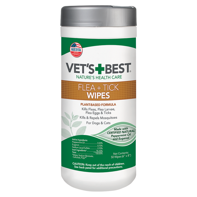 Vet's Best Flea + Tick Wipes for Dogs & Cats 50sheets