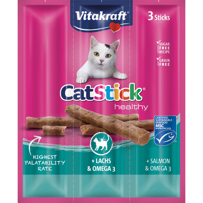 Vitakraft Cat Stick Mini Salmon with Omega 3 3sticks ( EXPIRY AUG 2024 )