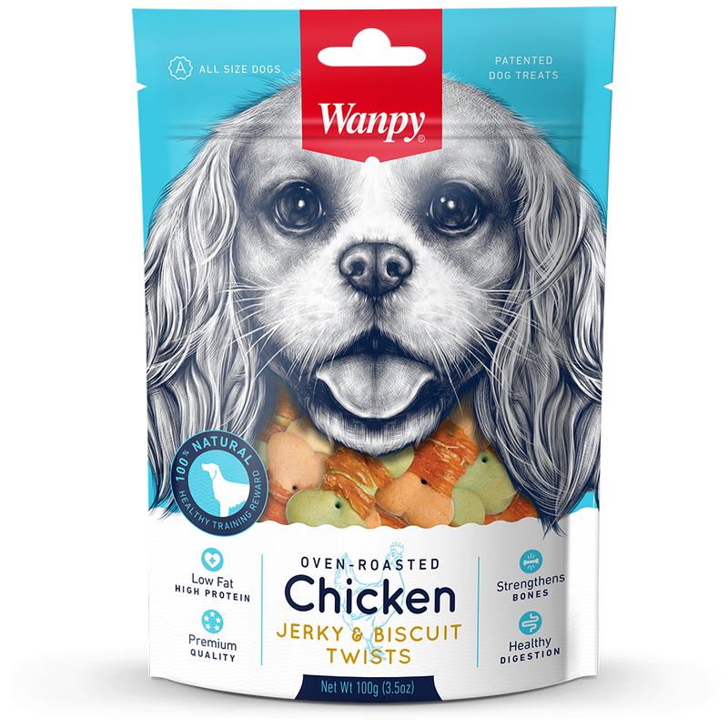 Wanpy Dog Oven-Roasted Chicken Jerky & Biscuit Twists 100g