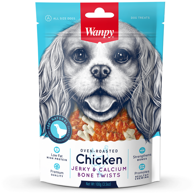 Wanpy Dog Oven-Roasted Chicken Jerky & Calcium Bone Twists 100g