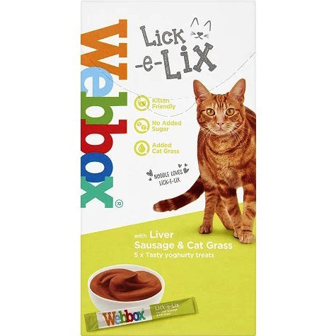 Webbox Cat Treats Lick-e-Lix Yoghurty Liver Sausage & Cat Grass 5 x 15g