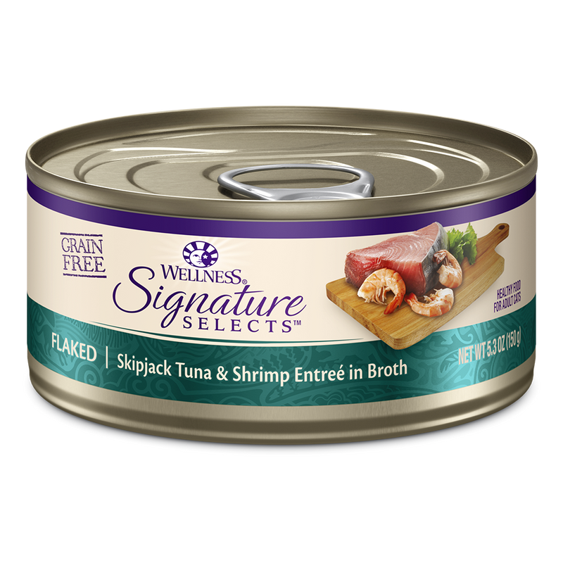 Wellness Cat Core Grain-Free Signature Selects Flaked Skipjack Tuna & Shrimp Entree in Sauce 5.3oz