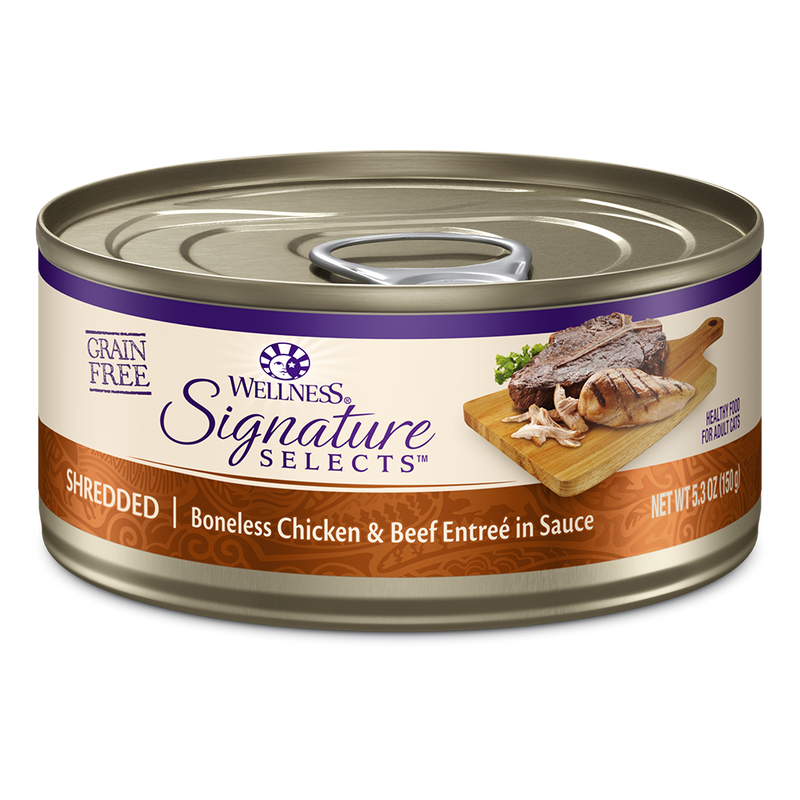 Wellness Cat Core Grain Free Signature Selects Shredded Boneless Chicken & Beef Entree in Sauce 5.3oz