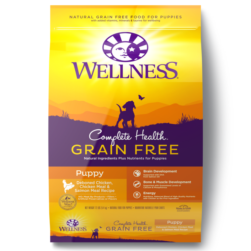 Wellness Dog Complete Health Grain Free Puppy Deboned Chicken, Chicken & Salmon Meal Recipe 12lb