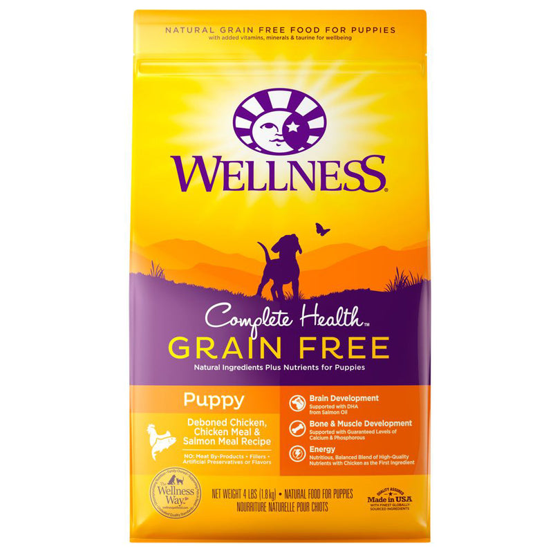 Wellness Dog Complete Health Grain Free Puppy Deboned Chicken, Chicken & Salmon Meal Recipe 4lb