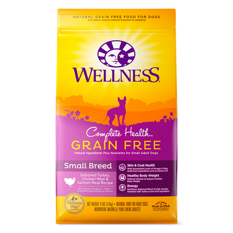 Wellness Dog Complete Health Grain Free Small Breed Deboned Turkey, Chicken & Salmon Meal Recipe 4lb