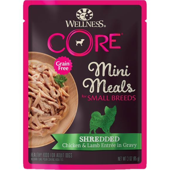 Wellness Dog Core Small Breed Mini Meals - Shredded Chicken & Lamb Entree in Gravy 3oz