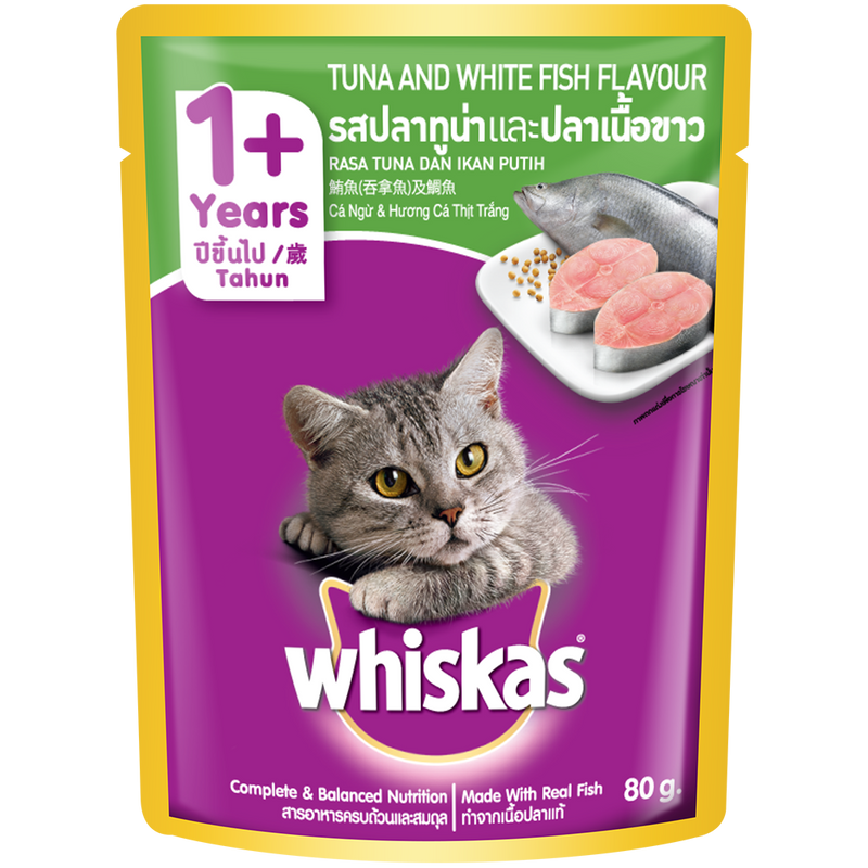 Whiskas Pouch 1+ Years Tuna & White Fish 80g