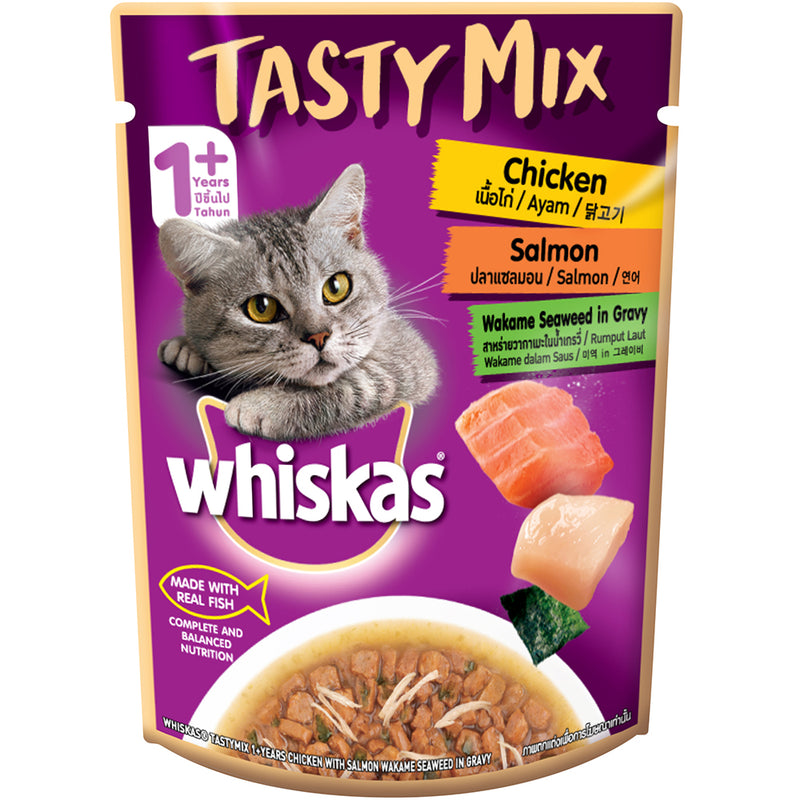 Whiskas Tasty Mix Chicken & Salmon with Wakame Seaweed in Gravy 70g