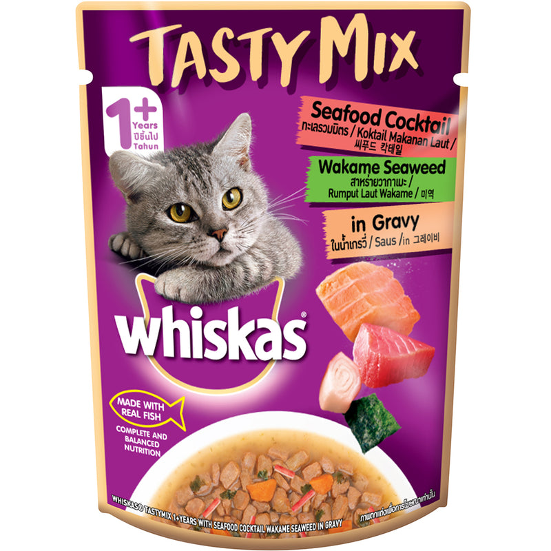 Whiskas Tasty Mix Seafood Cocktail with Wakame Seaweed in Gravy 70g