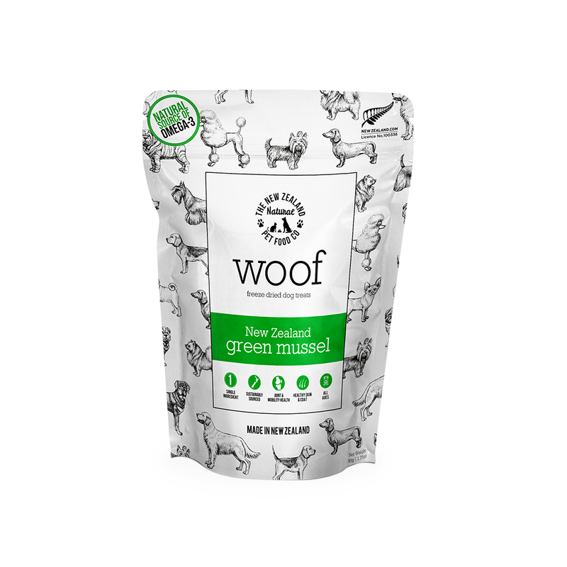 Woof Freeze-Dried Raw Green Lipped Mussel Dog Treats 50g