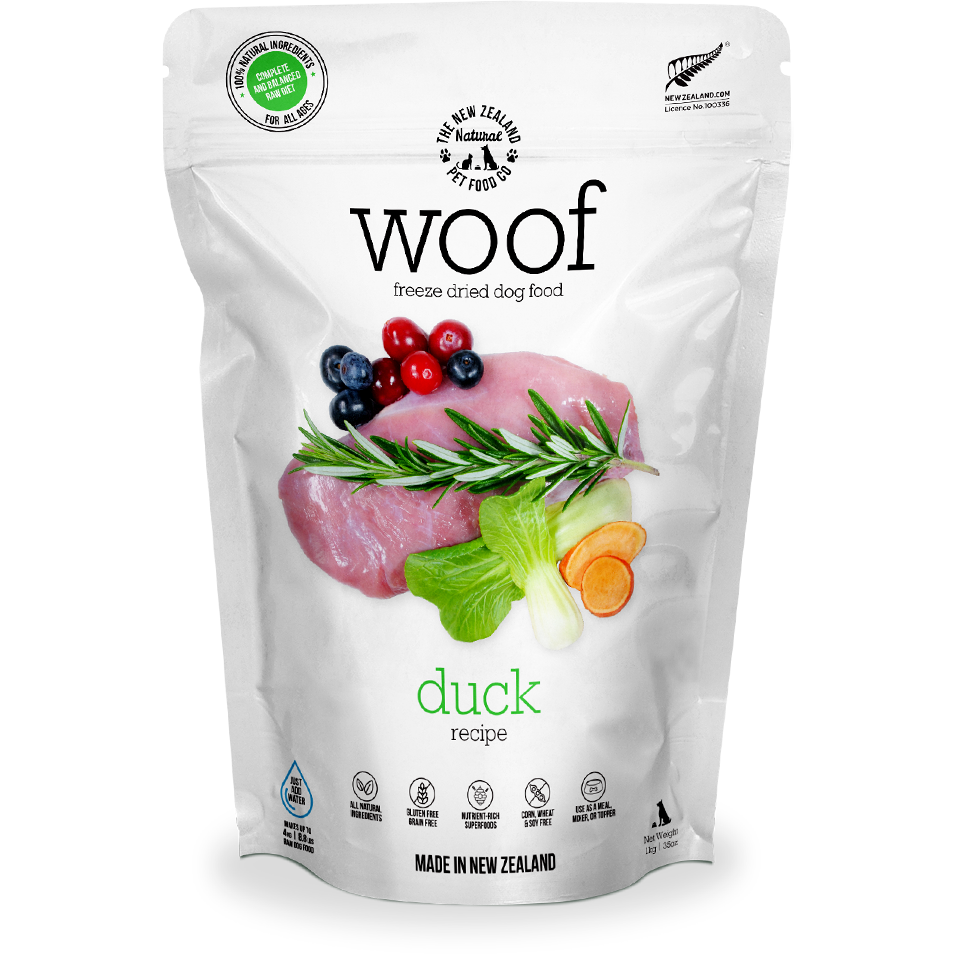 Woof Freeze Dried Raw Duck Dog Food 1kg