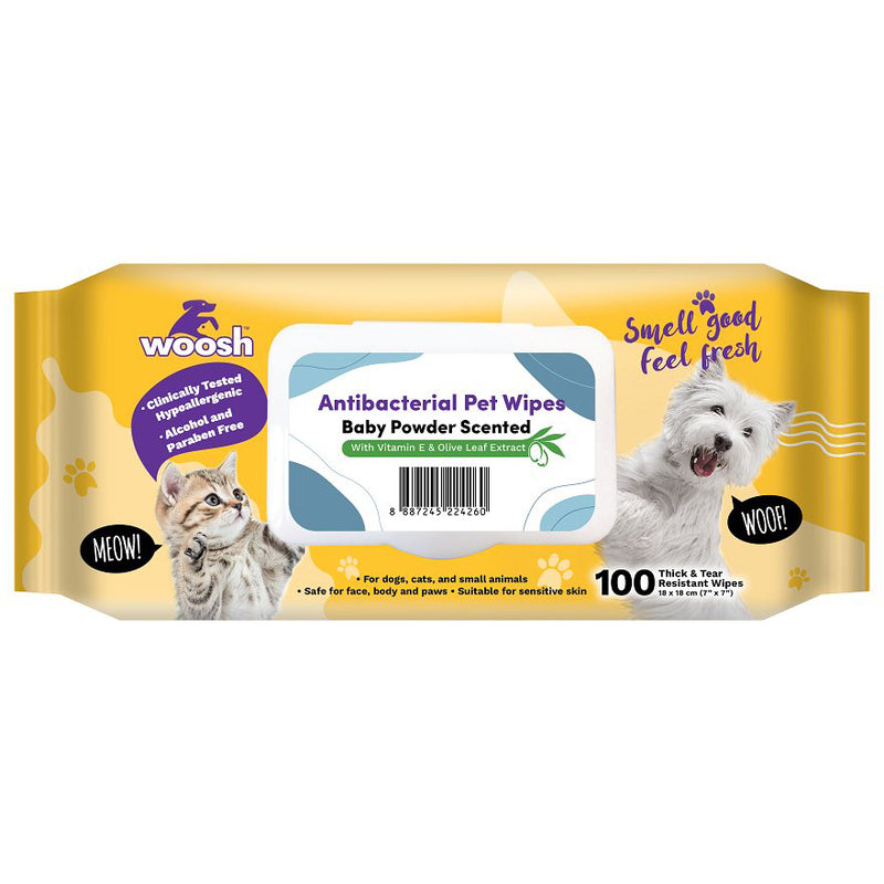 Woosh Pet Wipes Antibacterial - Baby Powder 100sheets