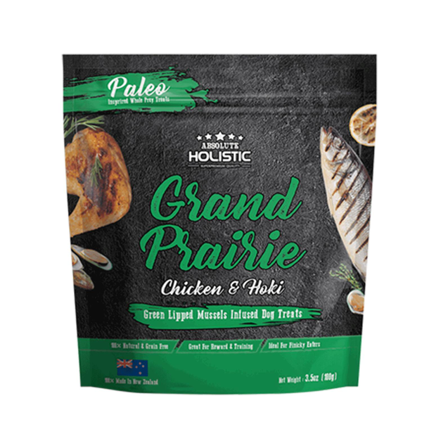 Absolute Holistic Dog Air-Dried Treats Grand Prairie Chicken & Hoki 100g